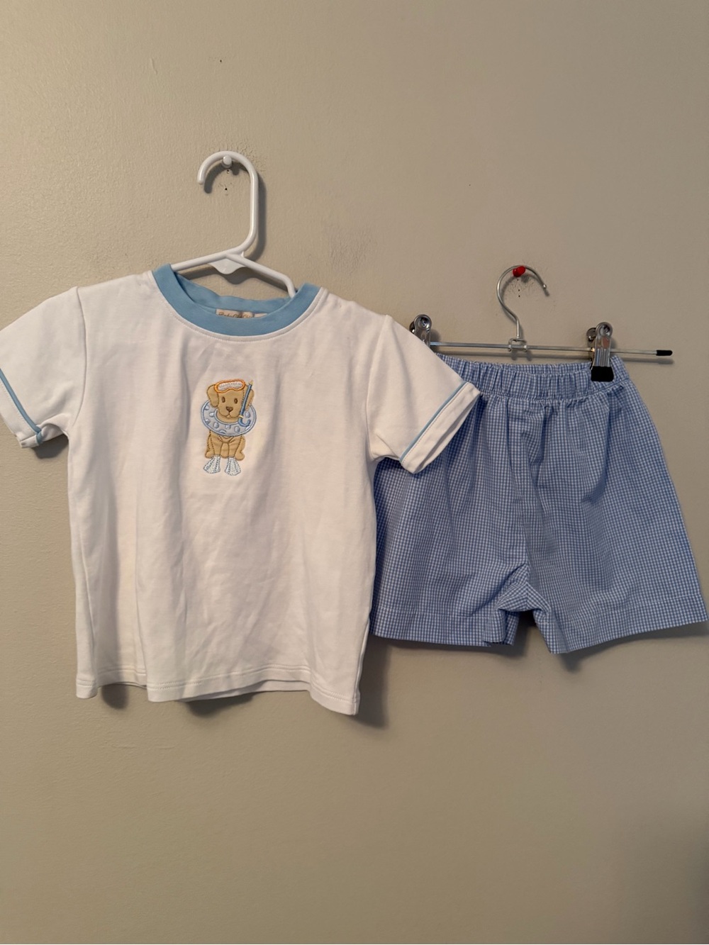 Baby Club Chic Dog Shirt with Blue Gingham Shorts